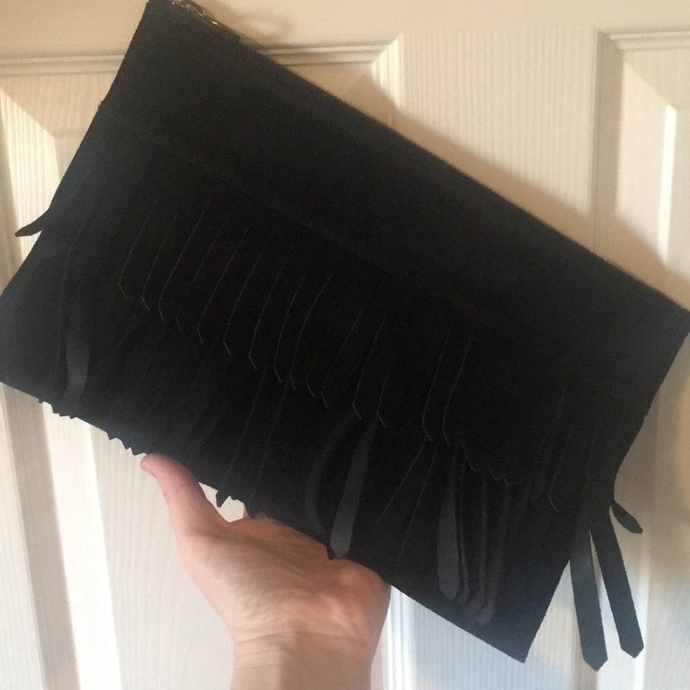 Madewell Black suede clutch with fringe